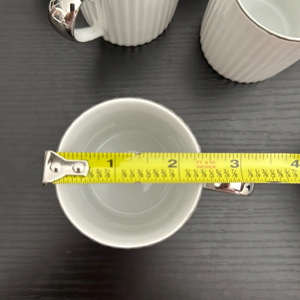8 Vintage Ucagco White Ribbed Porcelain Silver Trim Demitasse Tea Cups